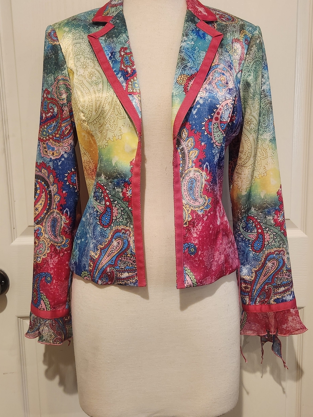 Boho Chic Multicolor Paisley Satin Blazer